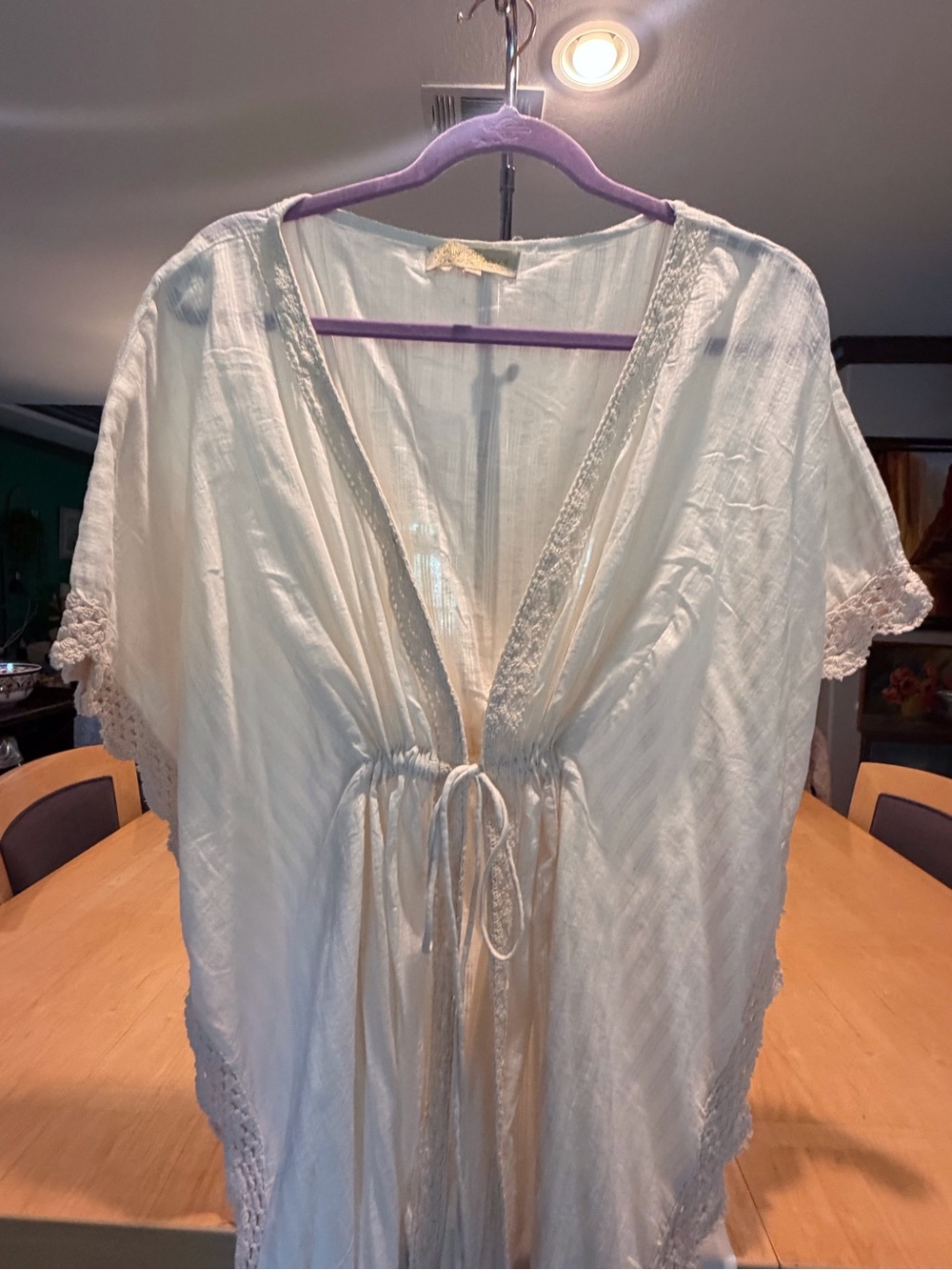 Lightweight White Lace-Trim Swim Cover-Up Kimono